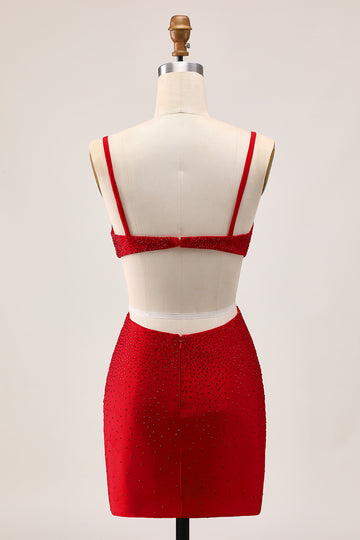 Chic Red Bodycon Beaded Cut Out Homecoming Dress